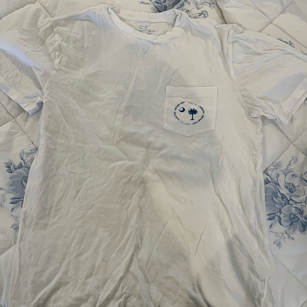 White T-Shirt with Blue Graphic